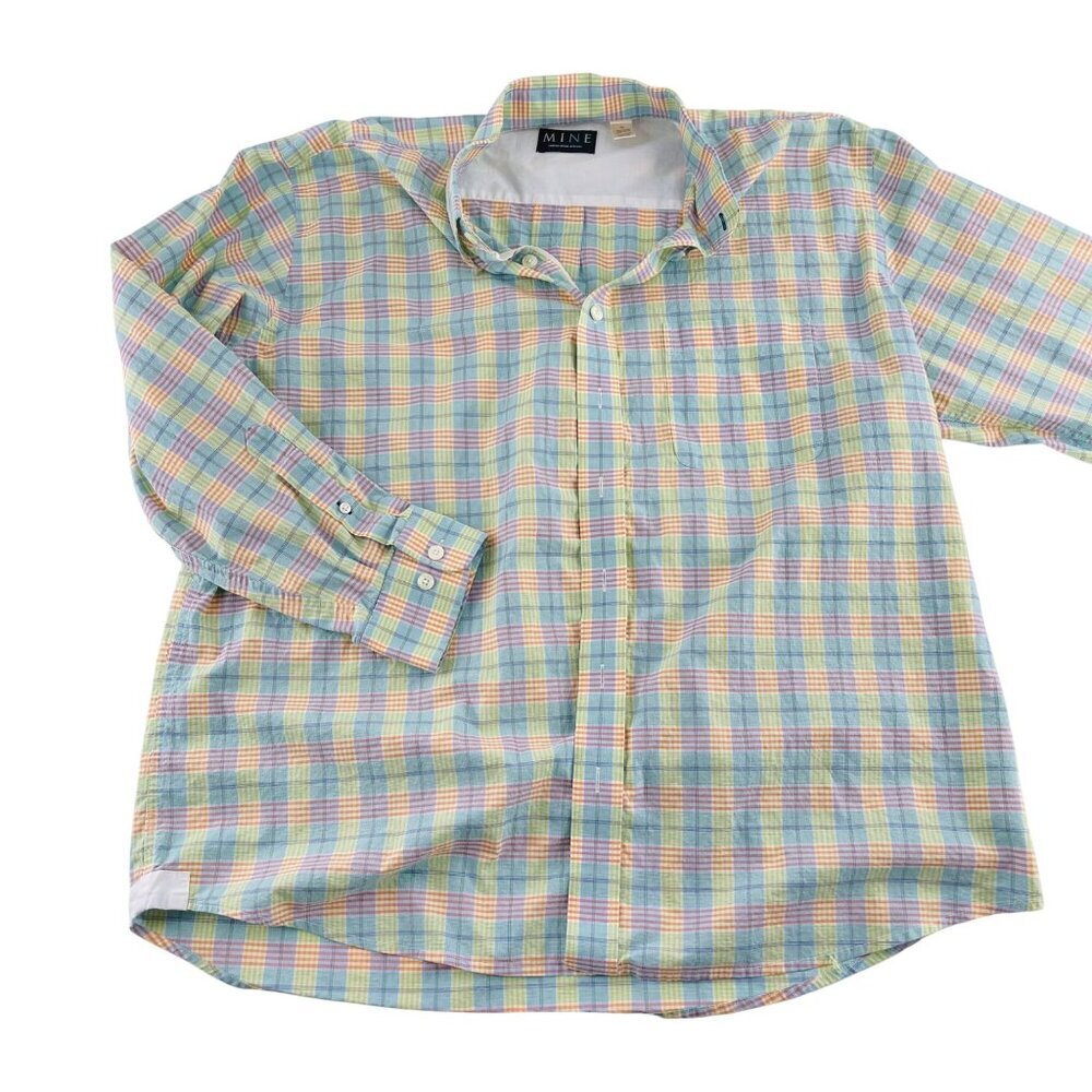 Mens XL Mine Pastel Plaid Button-Down Shirt Cotton Long Sleeve Casual